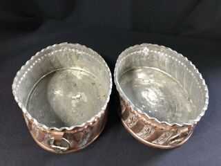 Pair Rare Arts & Crafts Art Nouveau Twin Handled Copper Brass Planters Bowls 3
