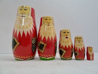 Vtg Santa Christmas Matryoshka Nesting Doll Wooden Russian Set Of 5,  6 " - 2 "