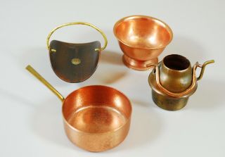Vintage Dollhouse Miniature Copper Brass Metal Pots,  Pans,