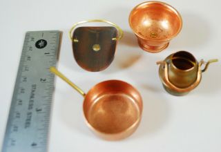 Vintage Dollhouse Miniature Copper Brass Metal Pots,  Pans, 2