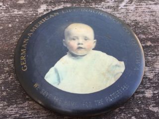 Antique Advertising Pocket Mirror German American Life Insurance Of Iowa W Baby