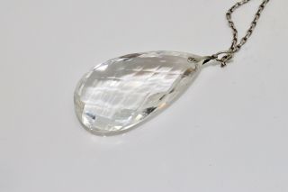 A Large Antique Art Deco Sterling Silver 925 Crystal Glass Pendant & Chain 15027