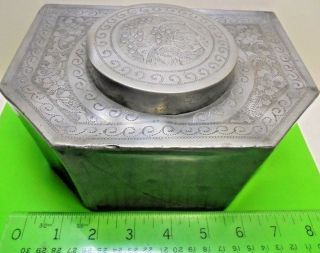 Antique Old Vintage Chinese Pewter Tea Caddy Caddie Teapoy Canister Kitchenalia