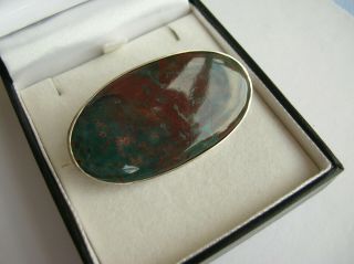 Fabulous Rare Antique Victorian Large Oval Silver Bloodstone Brooch Pin - Vgc