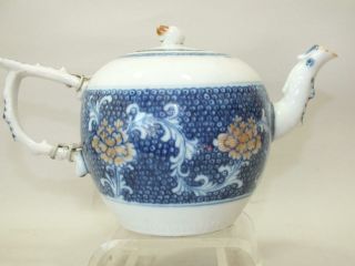 18thc Chinese Porcelain Tea - Pot With Blue & Red & Gilt Floral Decor