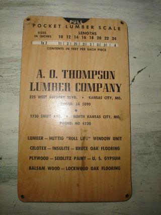 Antique A.  O.  Thompson Lumber Co.  Pocket Lumber Scale Kc,  Mo.  Advertising Vgc