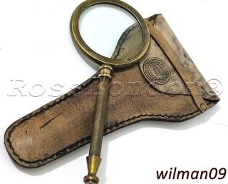 Vintage Collectable Brass Magnifying Glass With Leather Case