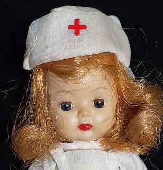 Vintage Nancy Ann Muffie Doll Orig Nurse Outfit Straight Leg Sleep Eyes Red Hair