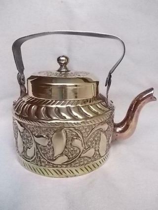 86 / Hand Made Highly Ornate Early 20th Century Arts And Crafts Brass Kettle