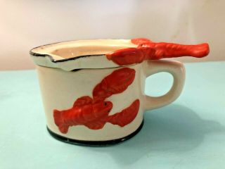 Antique 2 - Pc Ironstone Melted Butter Warmer Bowl Lobster Handle Seafood Spout