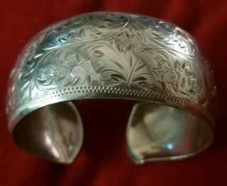 Victorian 950 Rare Sterling Silver Elaborately Engraved Cuff Bracelet