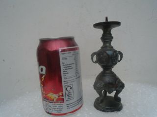 Interesting Small Antique Metal Candlestick With Gothic Feet & Odd Creatures Wow