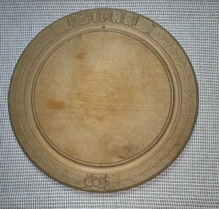 Vintagev Antique Round Wood Bread Board With Carving
