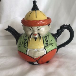 Rare Vintage Hand - Painted Ceramic Chinaman Teapot