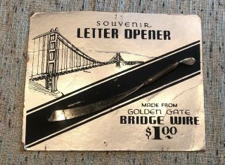 Vintage Souvenir Letter Opener Made From Golden Gate Bridge Wire Display Rare