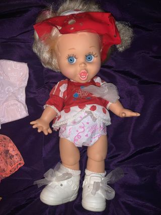 Vintage 1990 Galoob Baby Face Doll So Surprised Suzie With Swim Outfit 3 Diapers