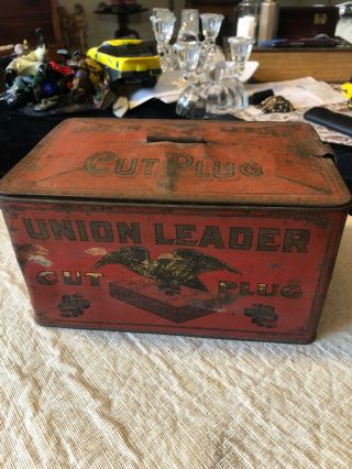 Vintage Union Leader Cut Plug Smoking Chewing Tobacco Tin Lunch Box Antique