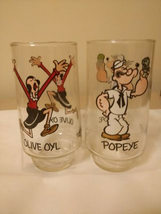 Rare Vintage 1975 Coca Cola Kollect - A - Set Set Of 2 Glasses Popeye And Olive Oyl