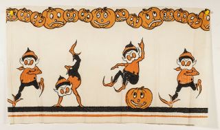 Ca.  1922 Halloween Crepe,  Rare Goblins Jumping Over Jols.