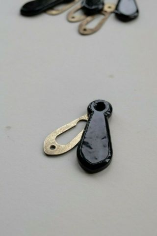 Antique Black Ceramic & Brass Keyhole Escutcheon 2 1/2 " X 1 " (65 X 25mm) [pb9]