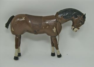 Antique Schoenhut Brown Wood Circus Horse 1918 Painted Eyes Leather Ears