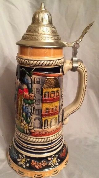 Rare Dbgm 1950/60’s German Pewter Beer Stein Reuge Music Box 1/2 Liter