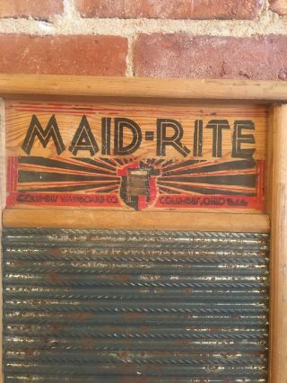 Vintage Maid - Rite No 2072 Wash Board Columbus Washboard Co.  Standard Family Size 2