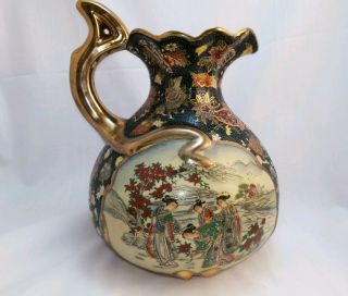 Rare Gilt Gold Hand Painted Chinese Satsuma Vase Japanese Scene Mcm 20th C
