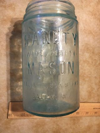 Vintage Rare Sanety Wide Mouth Mason Fruit Jar Quart Salem N J Glass