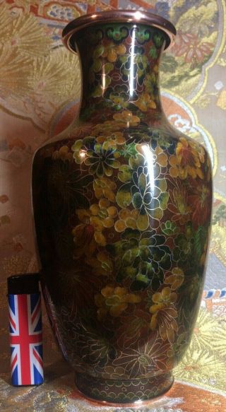 10 1/4 " Large Antique Chinese Cloisonne Enamel On Metal Vase.