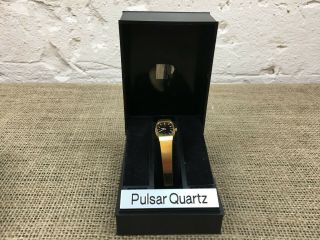 Vintage Ladies Pulsar Quartz Gold Wind Up Watch In Case