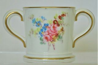Antique Royal Crown Derby Miniature Hand Painted Rose & Flowers Loving Cup,  1904