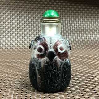 Old Chinese Collectible Coloured Glaze Carved Owl Handwork Rare Snuff Bottle