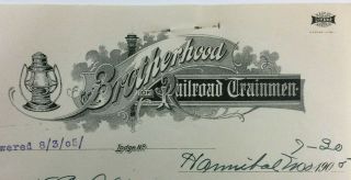 Antique Illustrated Letterhead Brotherhood of Railroad Trainmen Hannibal MO 1905 3