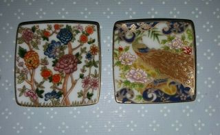 Dollhouse Miniatures Pair Vintage Hand Painted Japanese Plates W/stands,  1 1/4 "