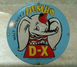 Rare Vintage D - X Dumbo Disney Gasoline Motor Oil Porcelain Sign Service Station