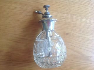 Rare Antique Silver Topped - Cut Glass Scent/perfume Bottle Pump Action See Dtls
