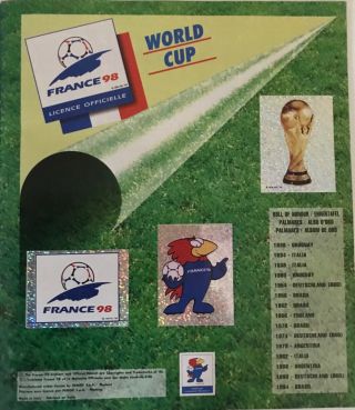 PANINI WORLD CUP FRANCE 98 ALBUM WITH 300 STICKERS SPAIN BADGE IRAN RARE ENGLAND 3