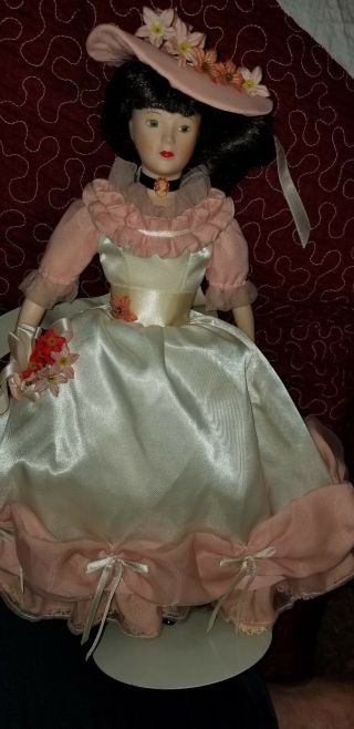13 " Porcelain Doll 1985 Southern Bell Style White/mauve Satin Gown Bertha Rogers