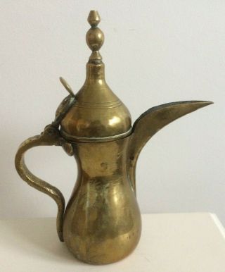 Antique Islamic Dallah Coffee Pot Arabic Turkish White Metal Alloy & Brass