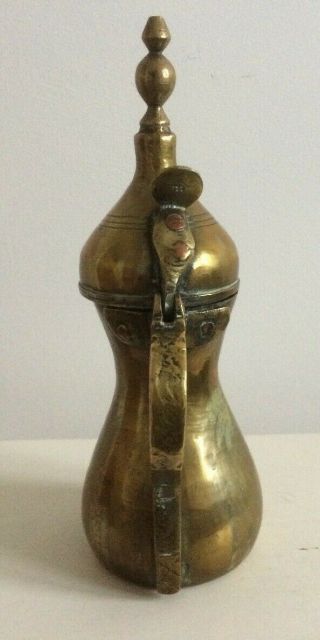 Antique Islamic Dallah Coffee Pot Arabic Turkish White Metal Alloy & Brass 3
