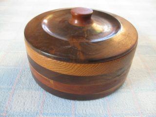 Vintage Hand Turned Wooden Bowl W/ Lid 7 1/2 " Diameter 3 1/4 " Tall