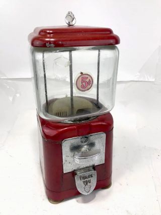 Rare Vintage Oak Acorn Small " Baby " 5 Cents Gum Ball Vending Machine Key Red La