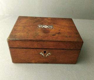 Vintage Antique Victorian Wood Box With Inlaid Mother Of Pearl
