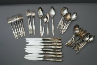 45pc Oneida Community Morning Rose Silverplate Flatware Crafts Or Use