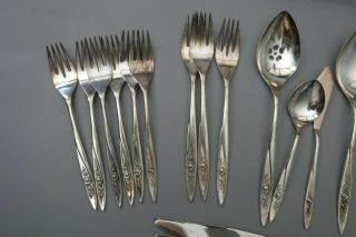 45pc Oneida Community Morning Rose Silverplate Flatware Crafts or Use 2