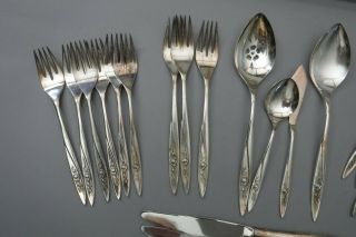 45pc Oneida Community Morning Rose Silverplate Flatware Crafts or Use 3
