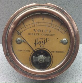 Antique Hoyt Dc Volt Meter Early Automotive Or Aviation Electrical Gauge 2 "