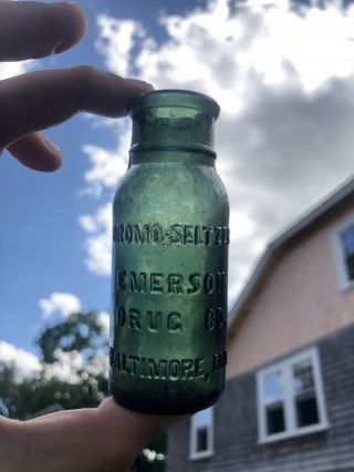 Scarce Off Color Green Bromo - Seltzer Emerson Bottle Rare