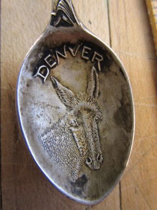 Antique Sterling Silver Souvenir Spoon.  Denver Colorado.  Indian,  Tepee Mule. 2